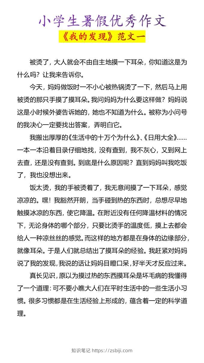 小学生暑假优秀作文《我的发现》范文4篇-小升初语文-知识笔记