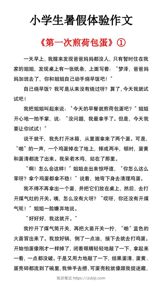 小学生暑假体验作文《第一次煎荷包蛋》-小升初语文-知识笔记