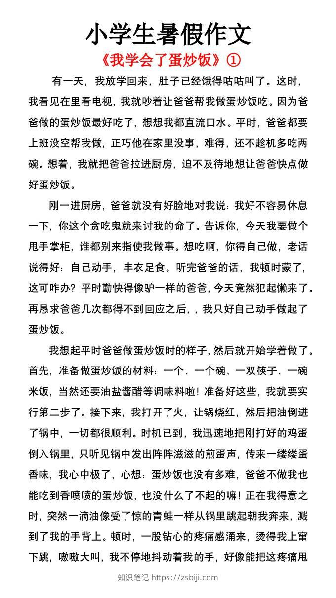 小学生暑假作文《我学会了蛋炒饭》-小升初语文-知识笔记