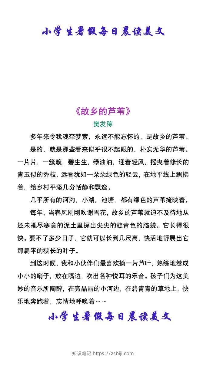 小学生暑假每日晨读美文-小升初语文-知识笔记