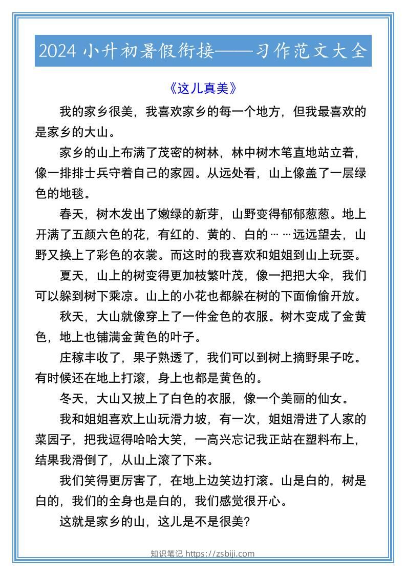 2024小升初暑假衔接习作范文大全-小升初语文-知识笔记