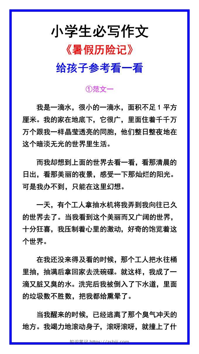 小学生必写作文《暑假历险记》范文素材-小升初语文-知识笔记