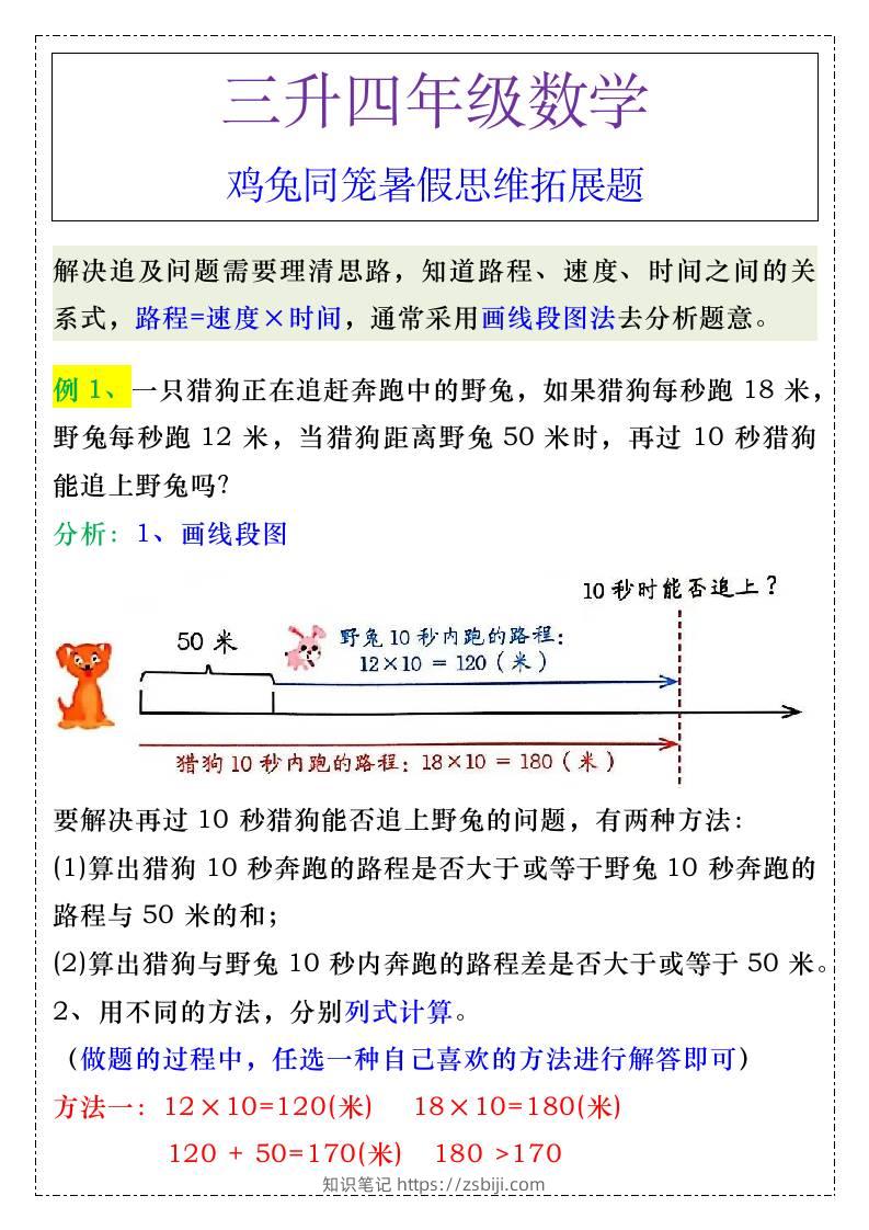 三升四年级《追及问题》暑假思维训练-四上数学-知识笔记