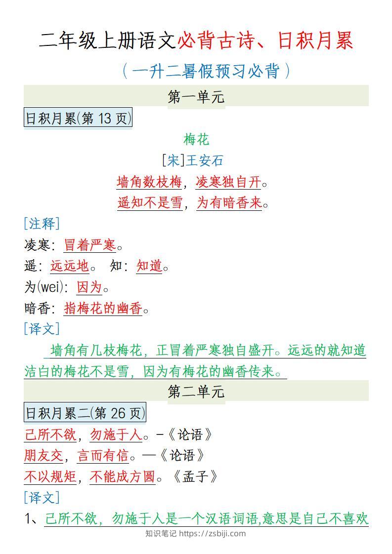 【一升二语文】必背内容-二上语文-知识笔记