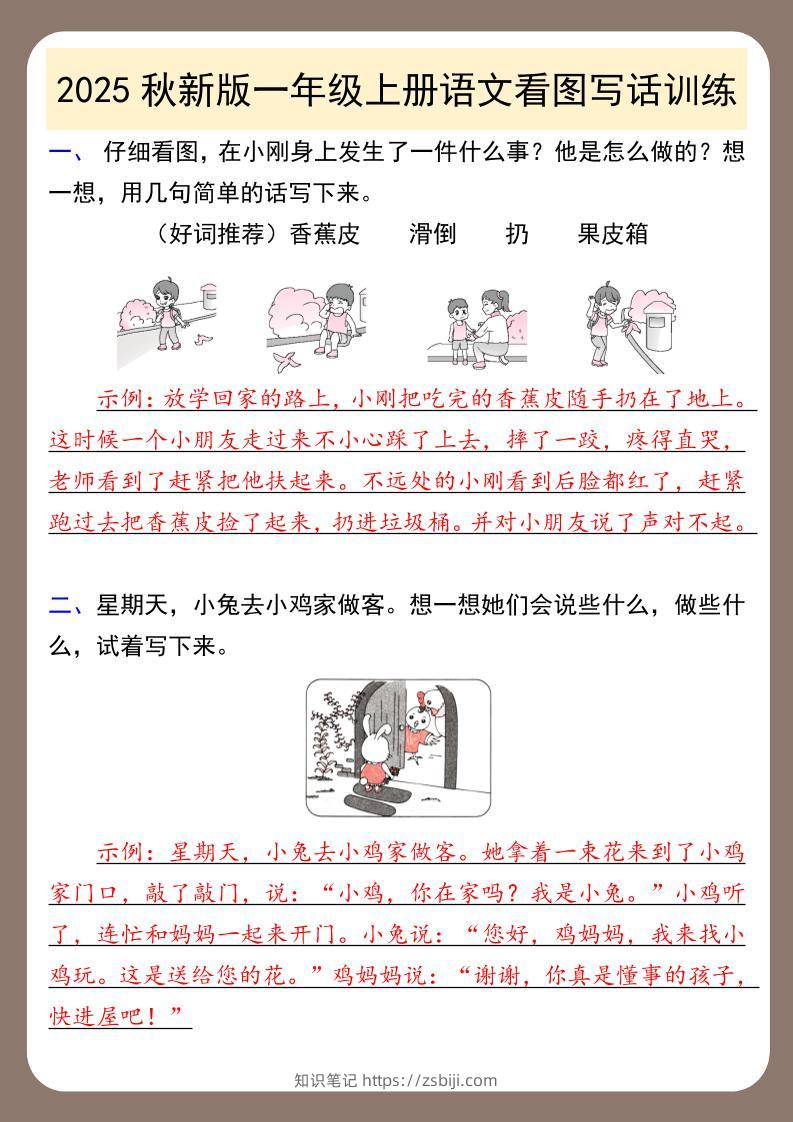 【2025秋新版】一年级上册语文看图写话训练-知识笔记
