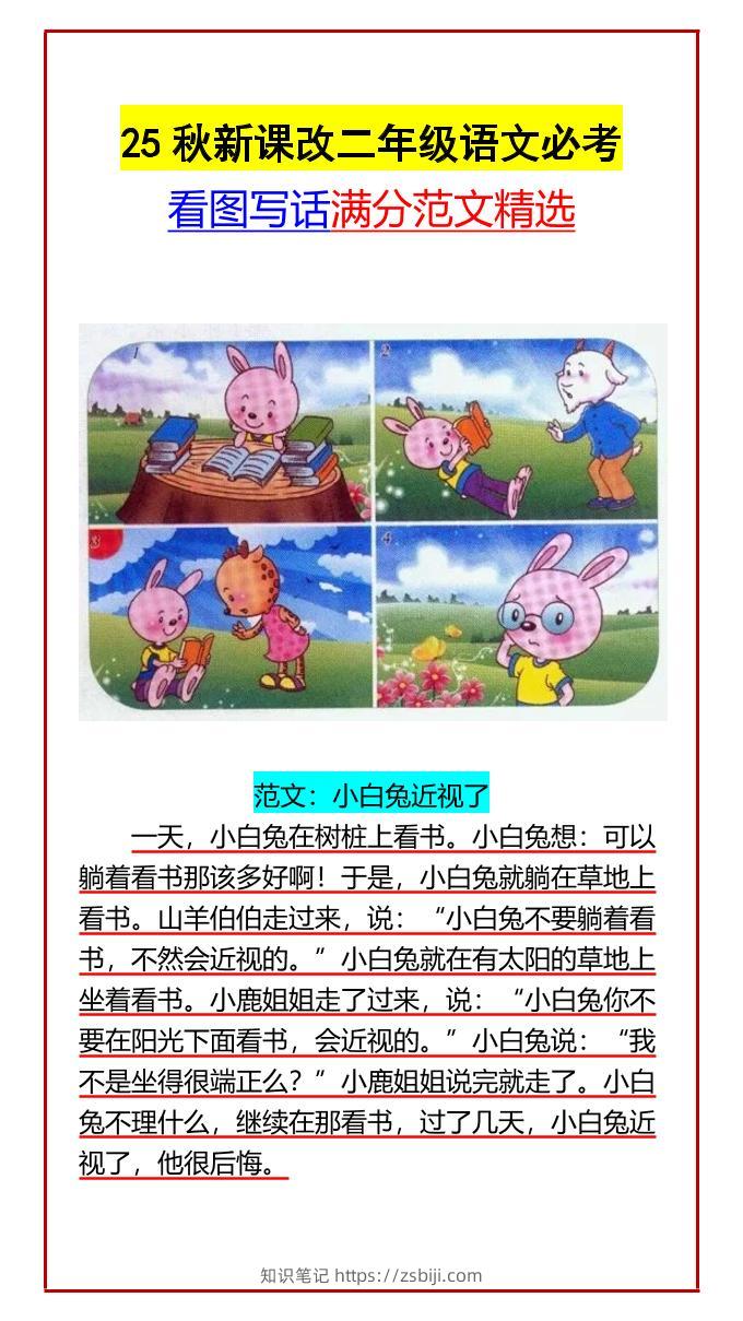 【2025秋新版】二年级语文必考看图写话满分范文精选-二上语文-知识笔记