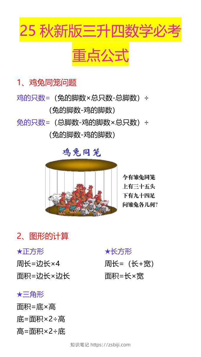 【2025秋新版】三升四数学必考重点公式-四上数学-知识笔记