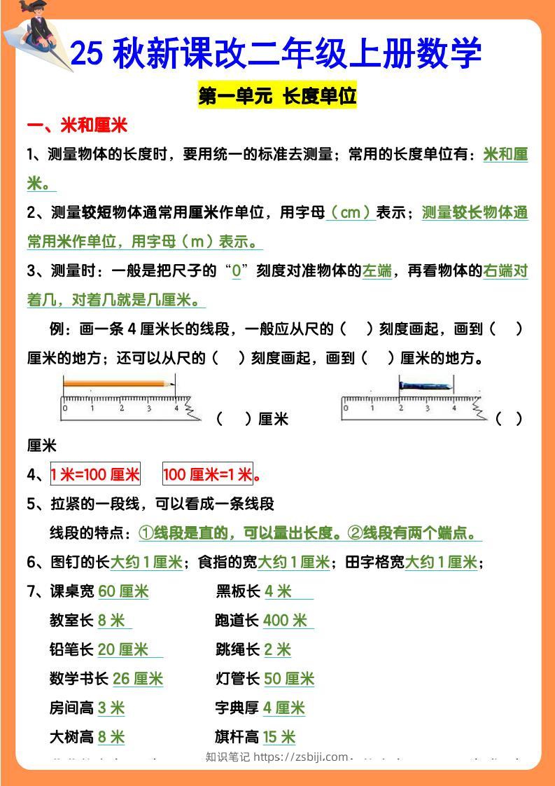 【2025秋新版】二年级上册数学期末知识考点-知识笔记