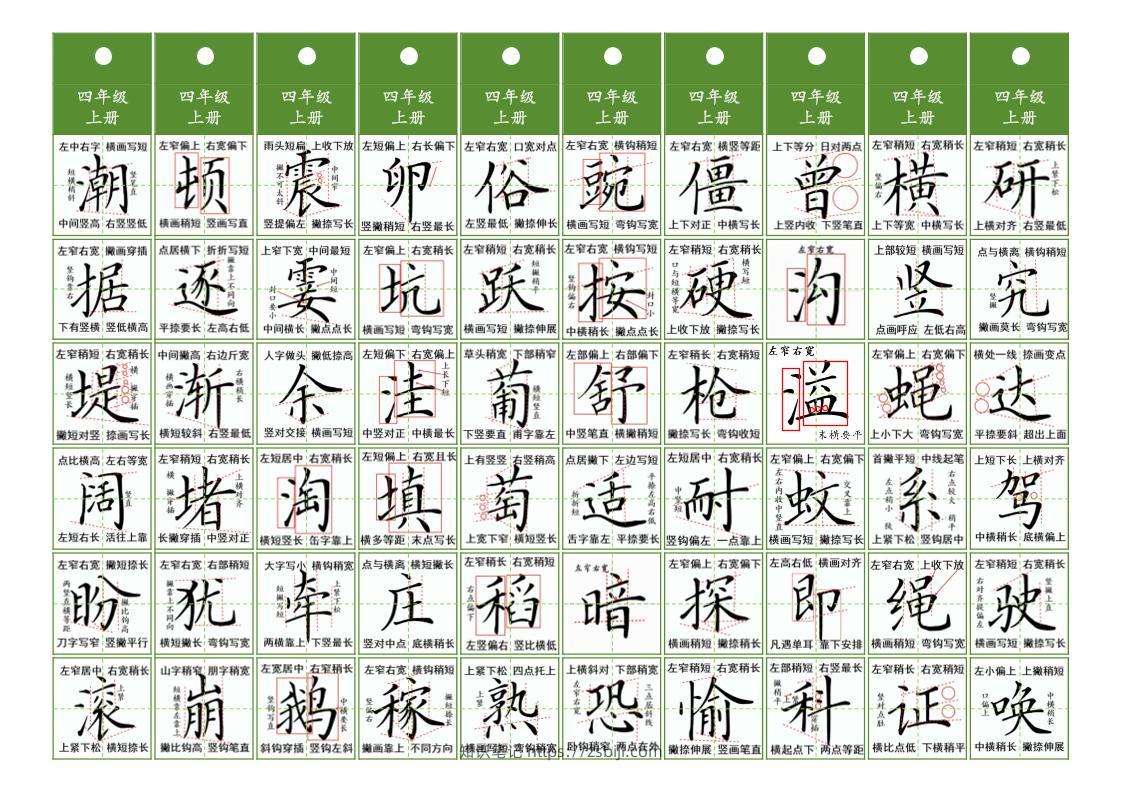 四年级上语文同步精讲字卡（共10页）-知识笔记