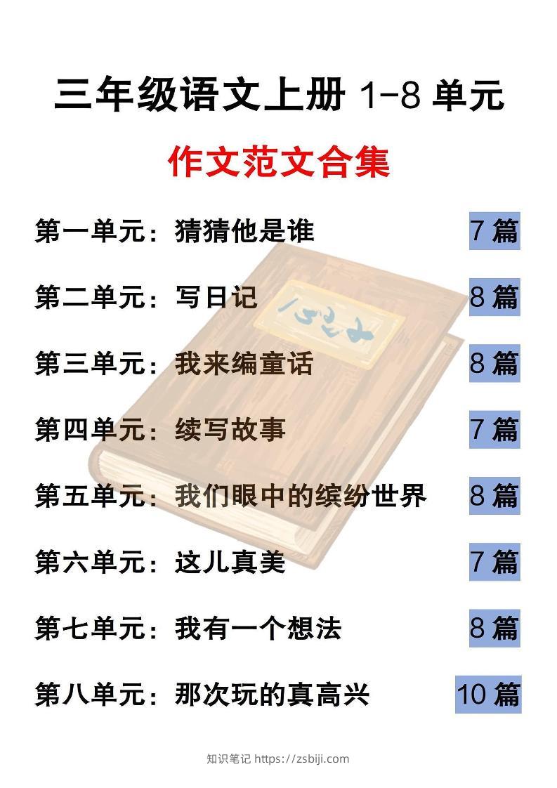 三上语文-1-8单元历届优秀范文-知识笔记