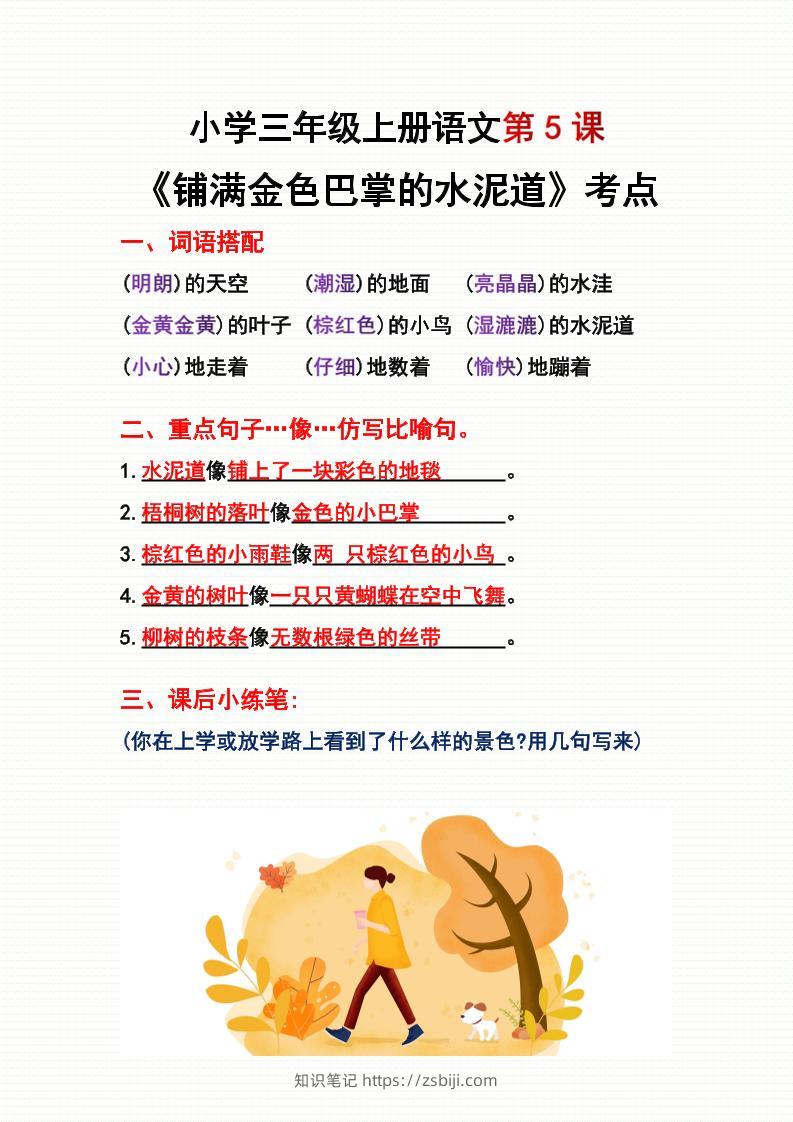 三年级上册语文第5、6课考点整理-知识笔记