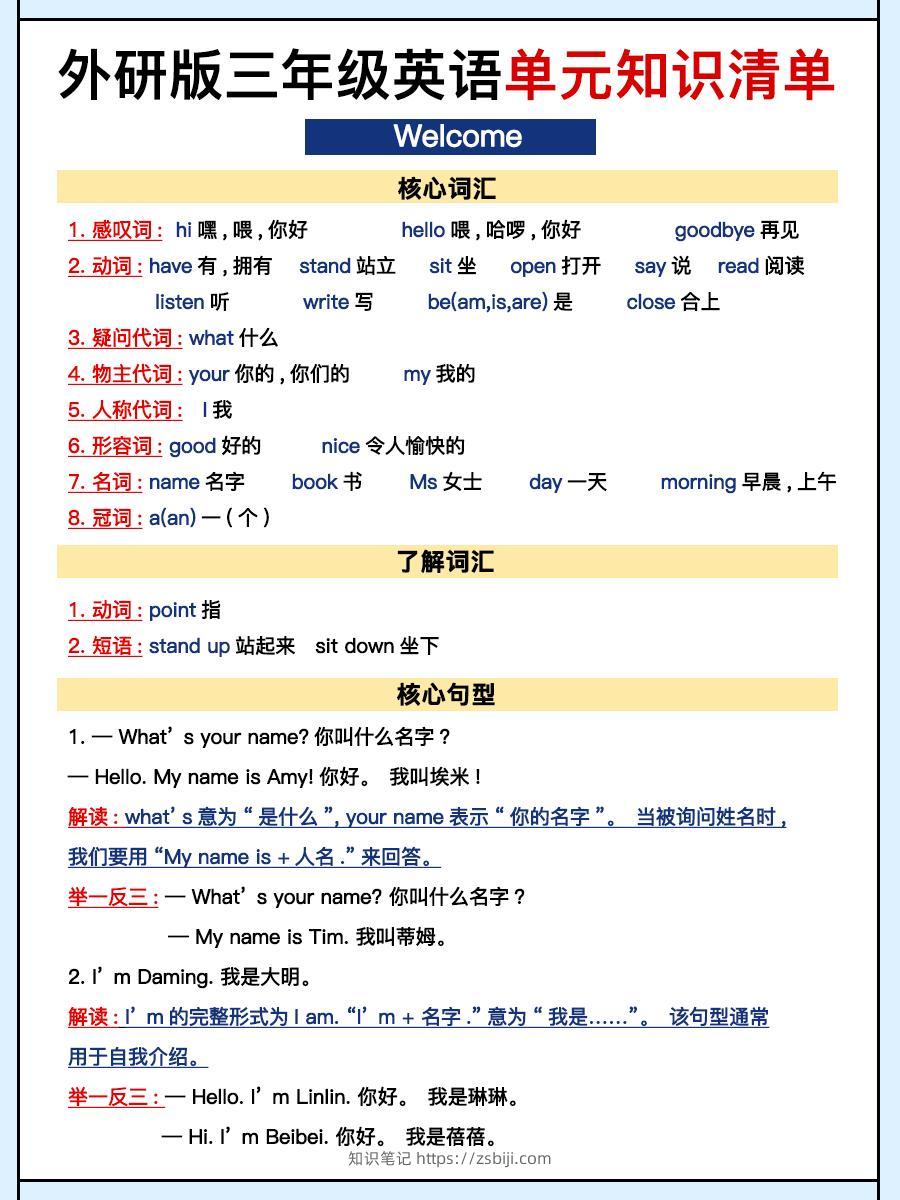 外研三上英语知识清单全-知识笔记