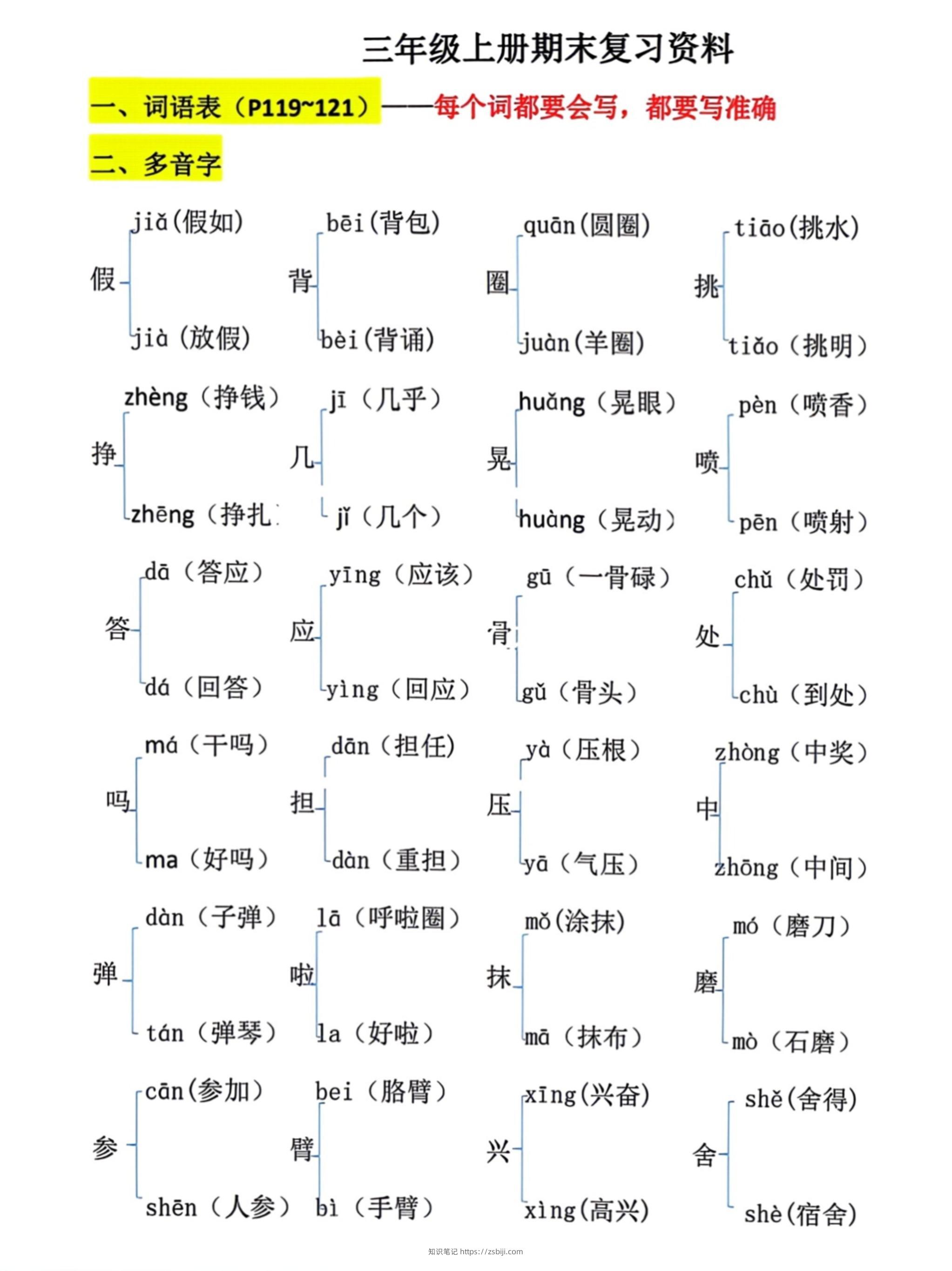 三上语文期末复习必考汇总-知识笔记