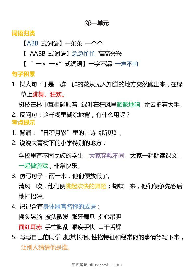 三上语文-词语归类积累课文佳句汇总-知识笔记