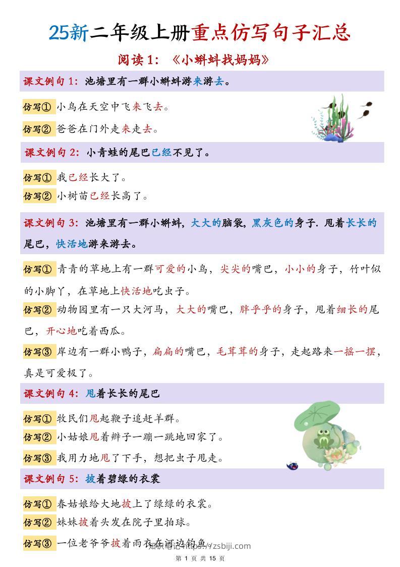 25新二上语文1-8单元重点仿写句子汇总(15页)-知识笔记