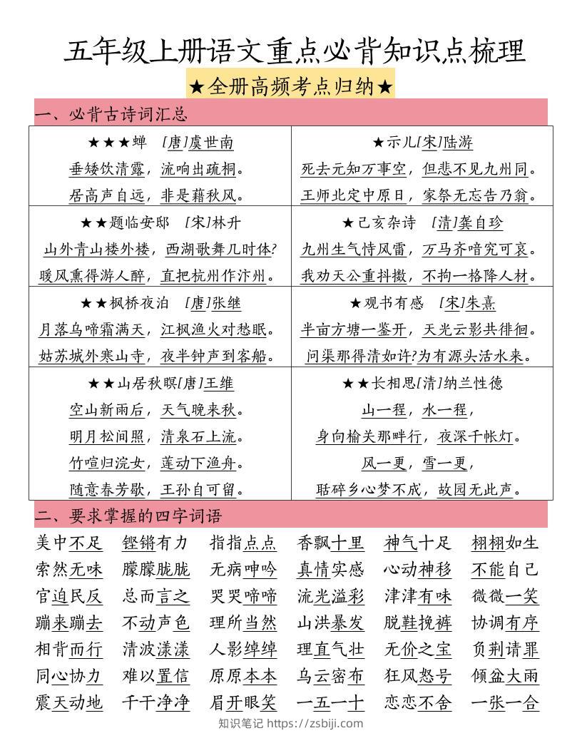 五上语文重点必背知识点梳理-知识笔记