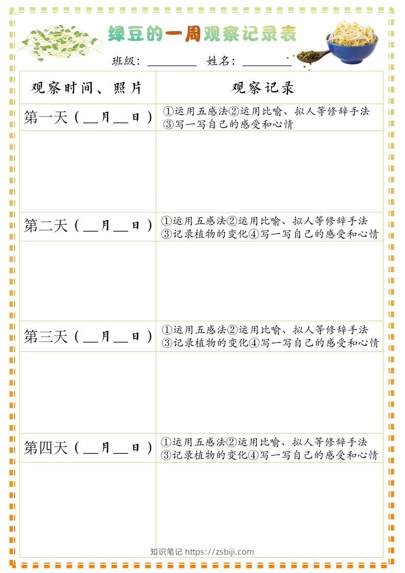 四上语文习作三：绿豆的一周观察日记1《写观察日记》9页-知识笔记