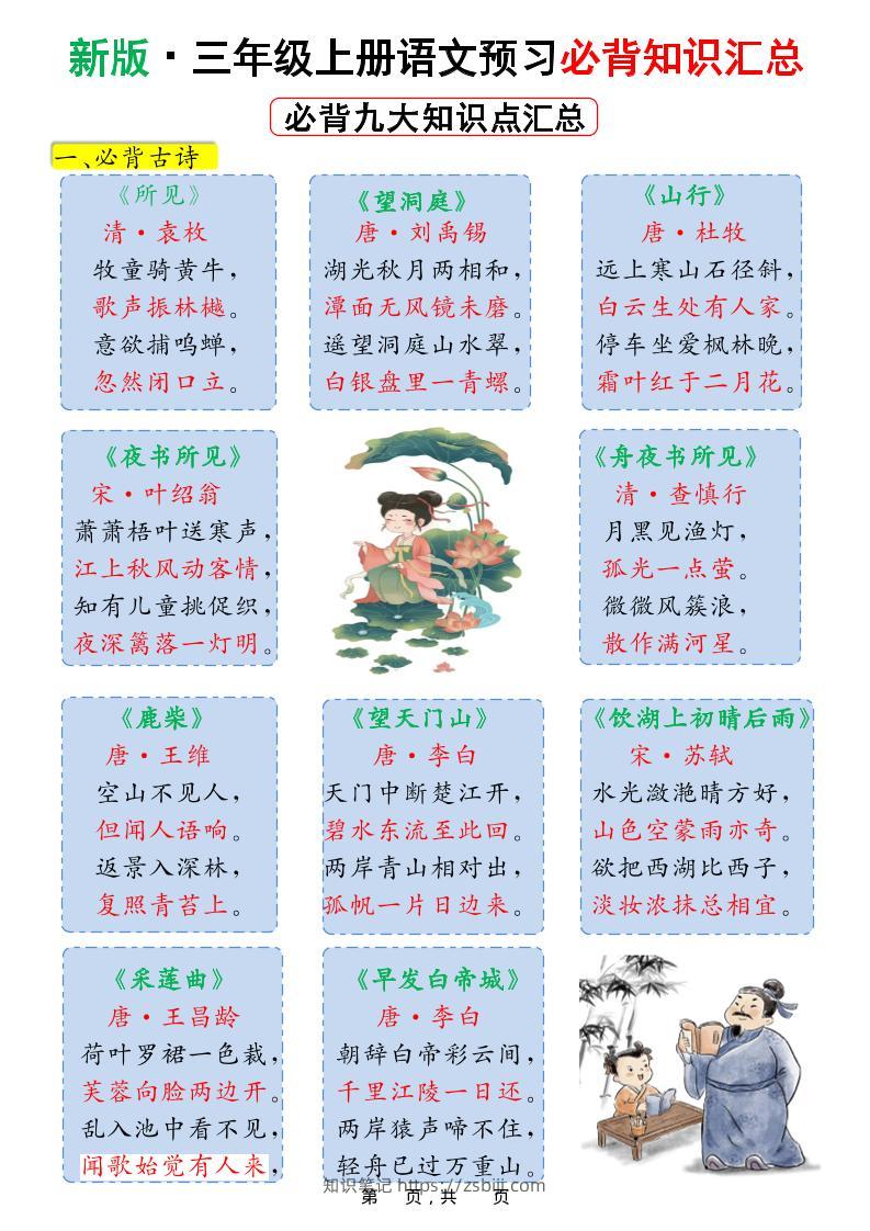 新版三上语文预习必背九大知识点汇总（15页）-知识笔记