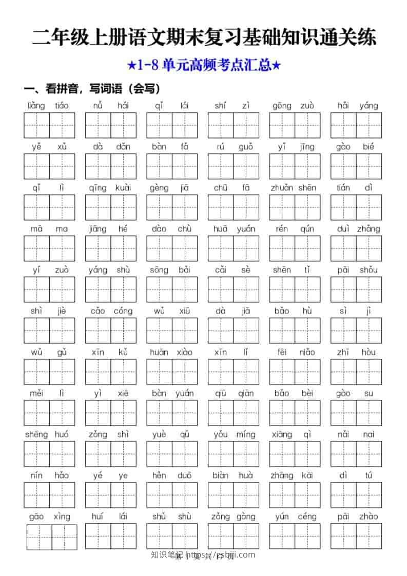 25秋二上语文期末复习1-8单元基础知识通关练（含答案34页）-知识笔记