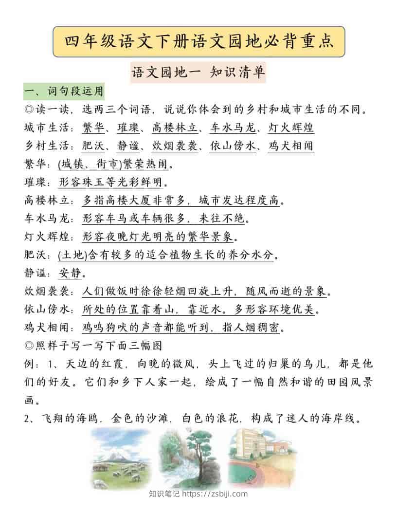 四年级下语文园地必背重点考点总结-知识笔记