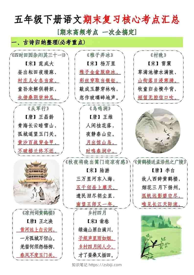 五年级下语文期末复习核心考点汇总-知识笔记