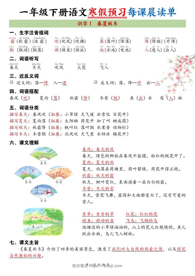 26春新一下语文寒假预习每课晨读单36页-知识笔记
