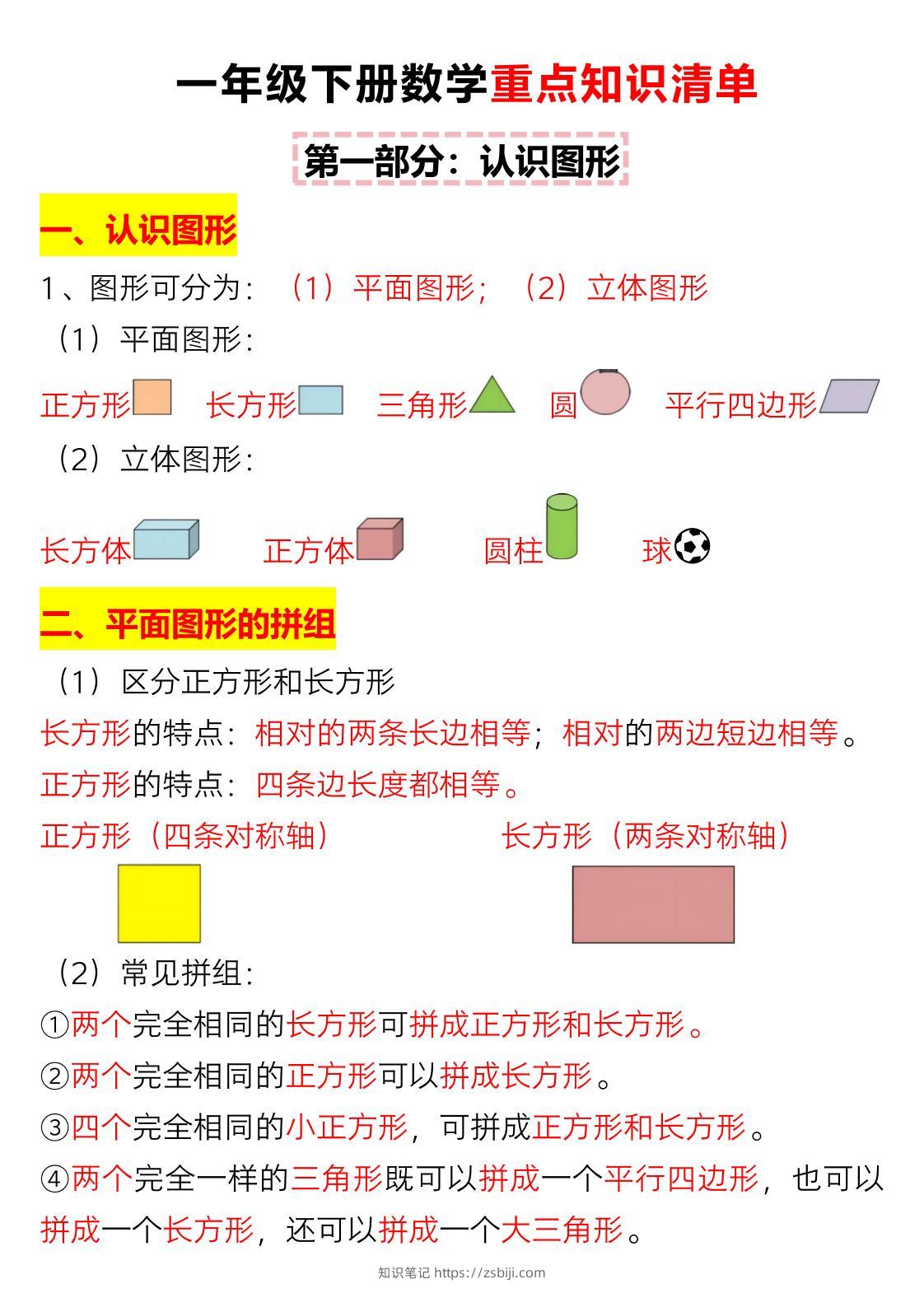 一年级下数学重难点知识点梳理-知识笔记