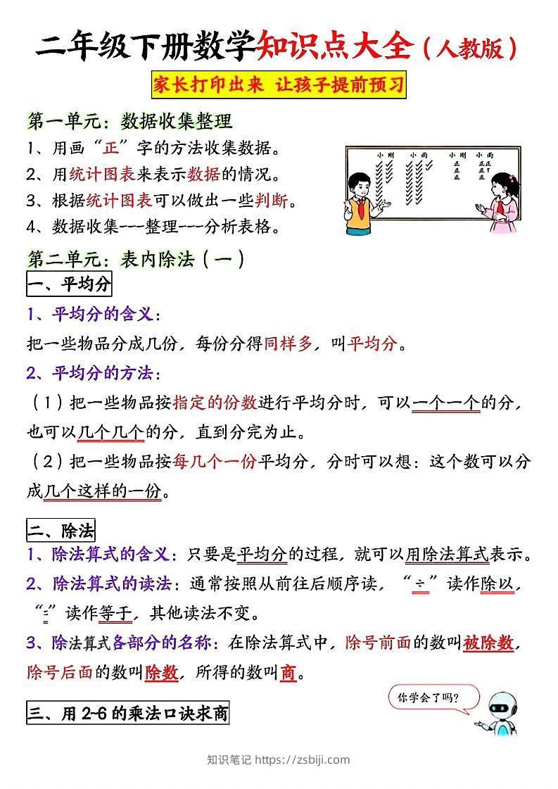 二年级下数学全册重点知识归纳《人教版》-知识笔记