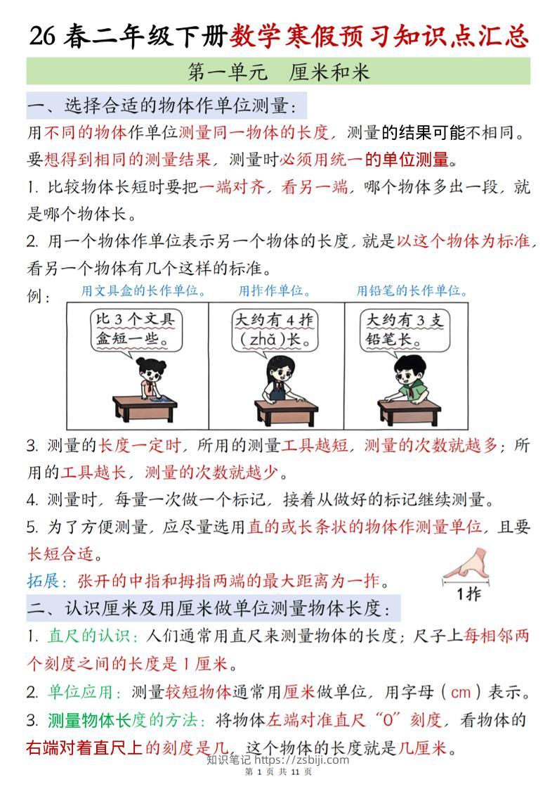 二年级下数学寒假预习知识点清单《苏教版》-知识笔记