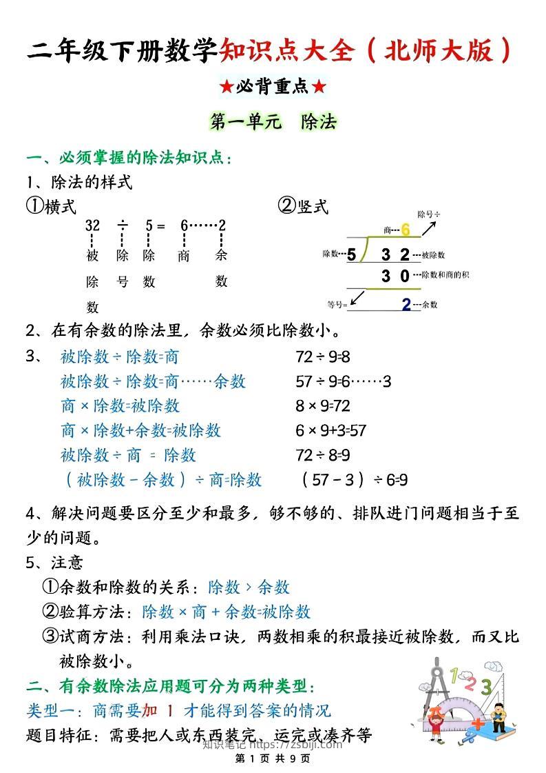 二年级下数学知识点大全《北师版》-知识笔记