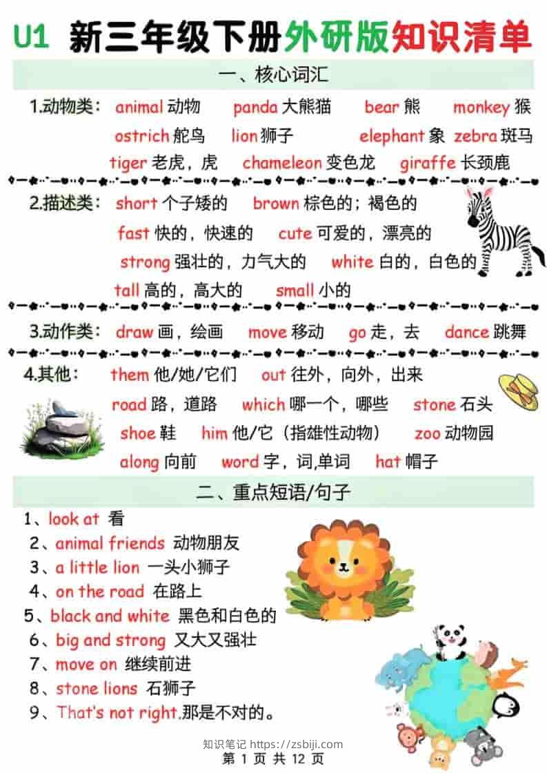 三年级下英语Unit1-6知识清单《外研版（三起）》-知识笔记