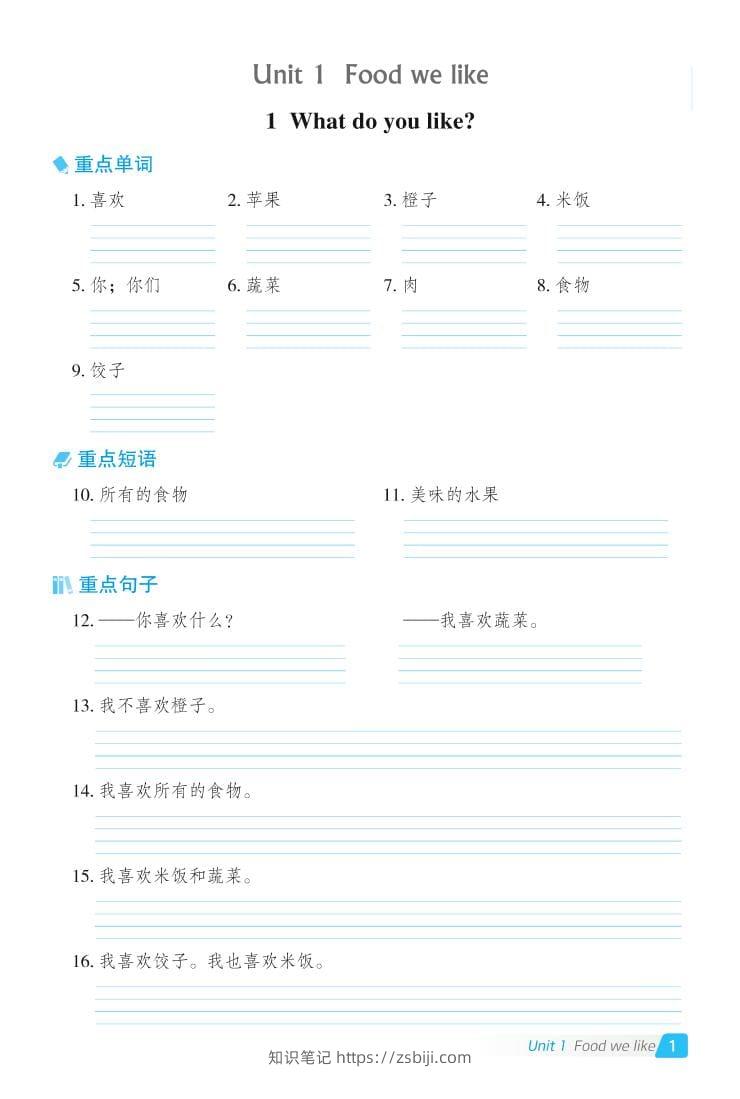 三年级下英语Unit1-6基础默写本《冀教版》-知识笔记