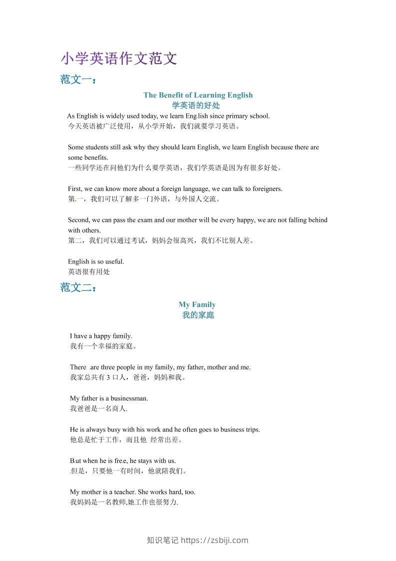 六年级下英语小升初作文范文四篇（3）-知识笔记