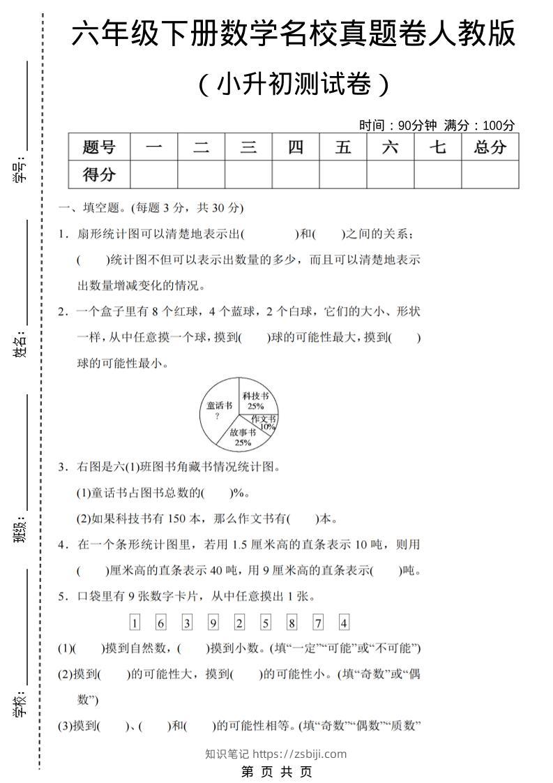 六年级下数学期末小升初名校真题卷《人教版》-知识笔记