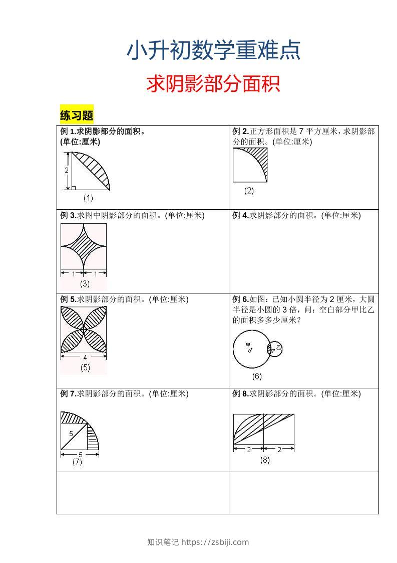 六年级下数学小升初重难点求阴影部分面积-知识笔记