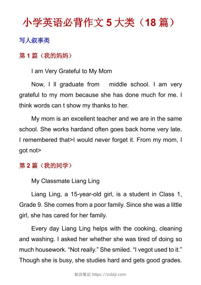 六年级下英语必背作文5大类（18篇）-知识笔记