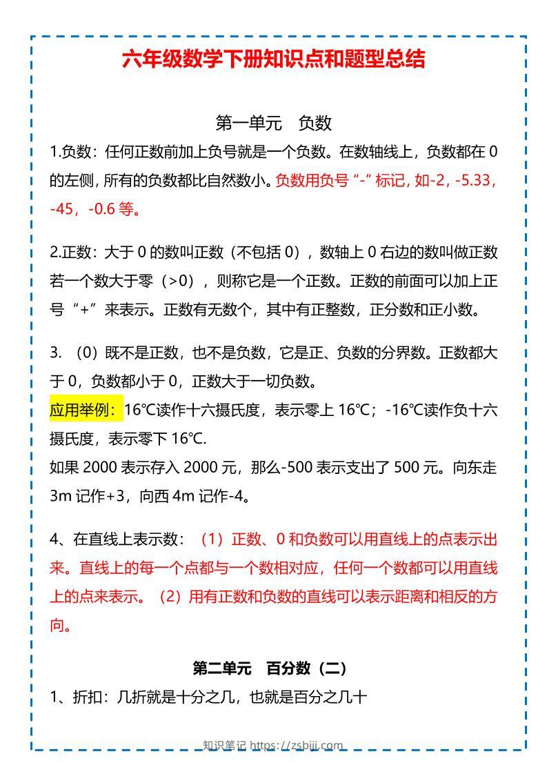 六年级下数学下册知识点题型总结-知识笔记