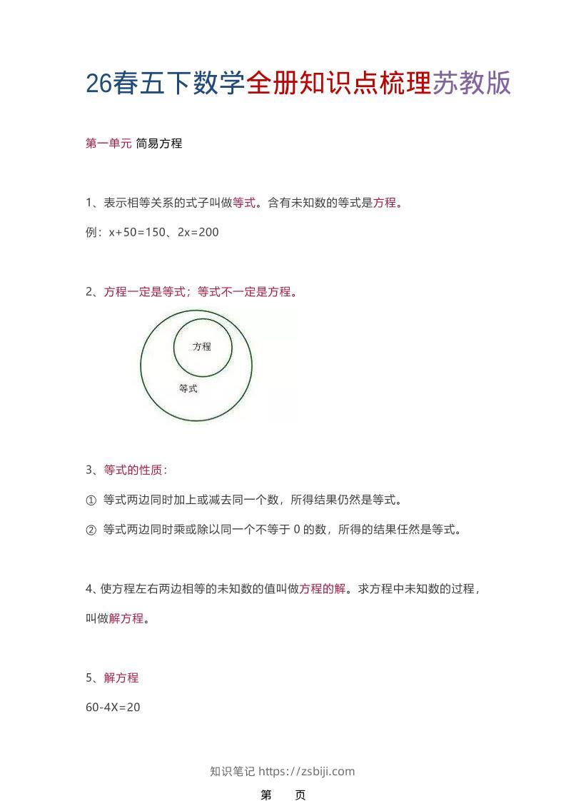 26春五年级下数学全册知识点梳理《苏教版》-知识笔记